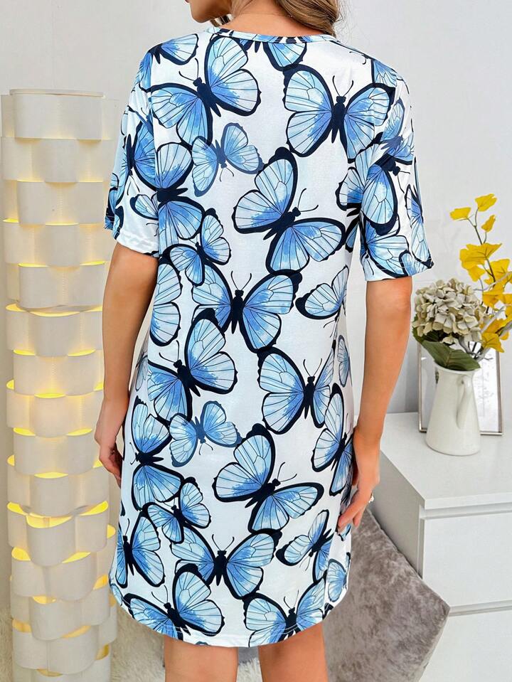 Butterfly Print Drop Shoulder Nightdress |