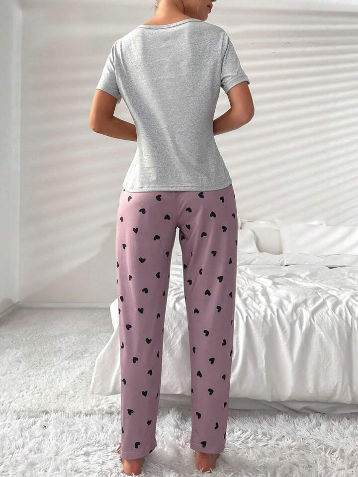 Heart Print Cami Pyjama for Women