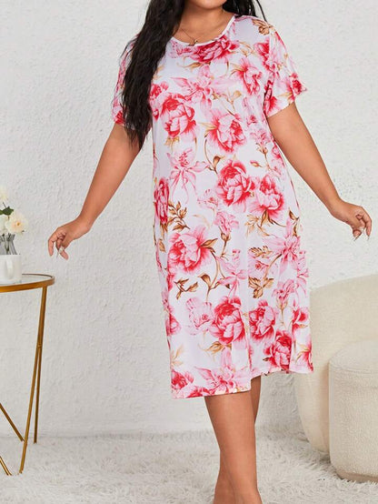 Pink Floral Print Nighty for Women