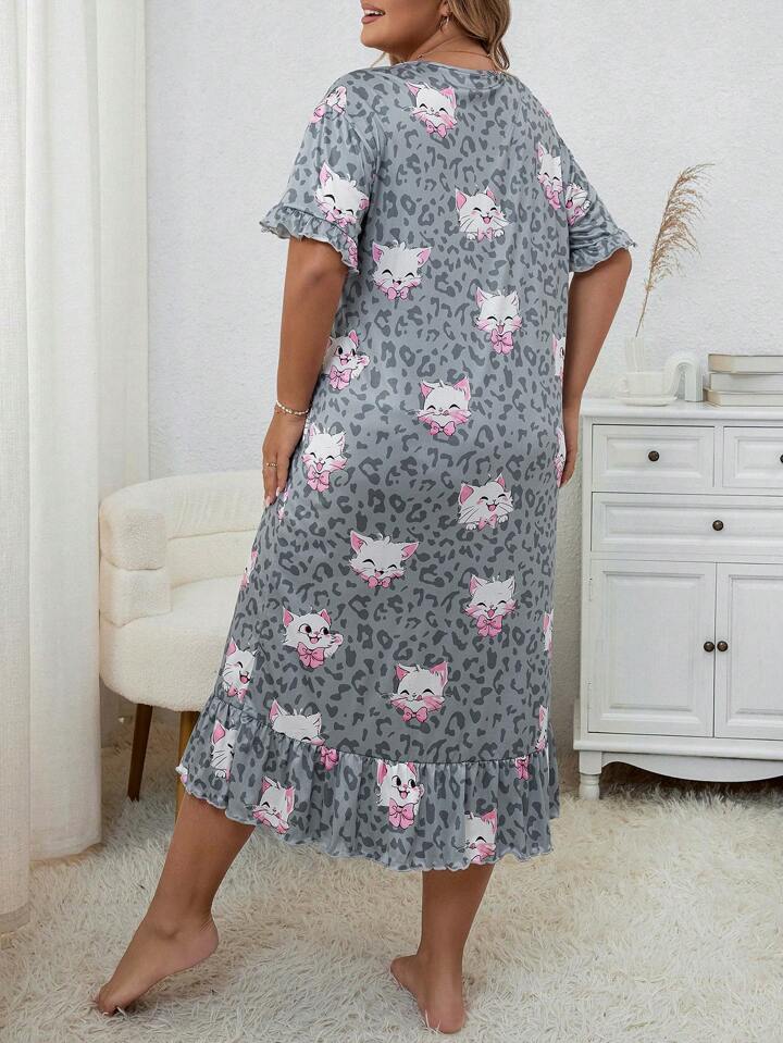 Cute leopard print cat Pattern Nighty for Women