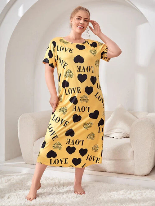 Women's Plus Heart & Letter Print Nighty for Women