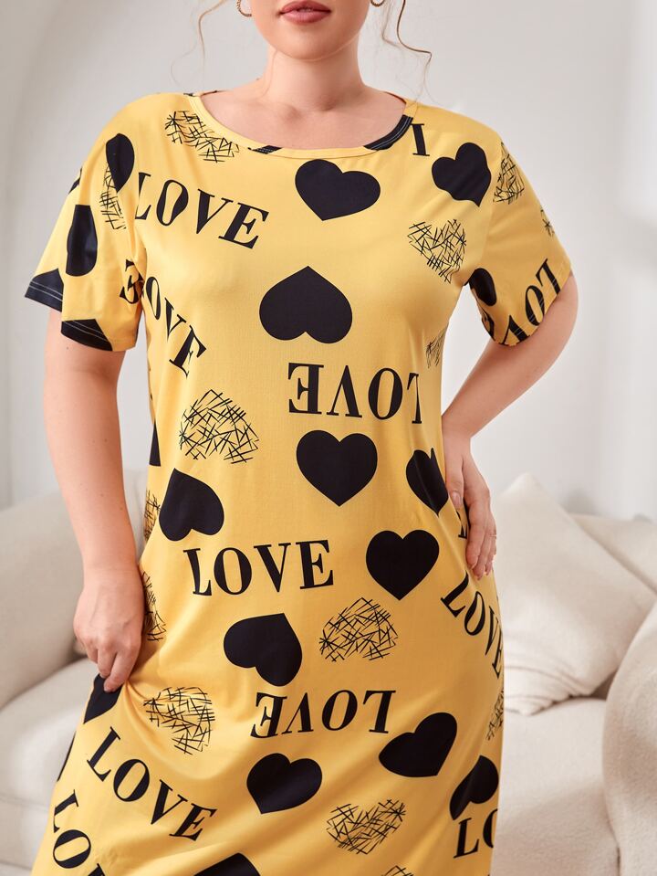 Women's Plus Heart & Letter Print Nighty for Women