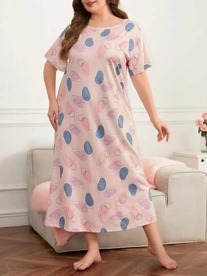 Plus Size Elegant Butterfly Print Nighty For Women