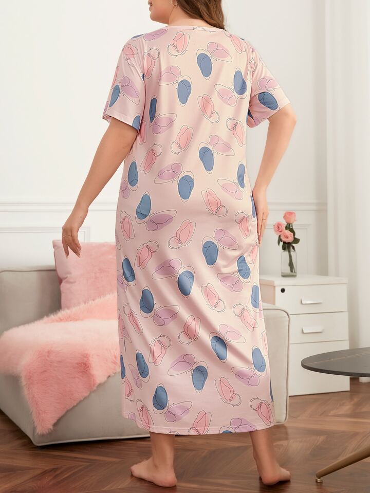 Plus Size Elegant Butterfly Print Nighty For Women