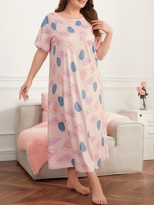 Plus Size Elegant Butterfly Print Nighty For Women