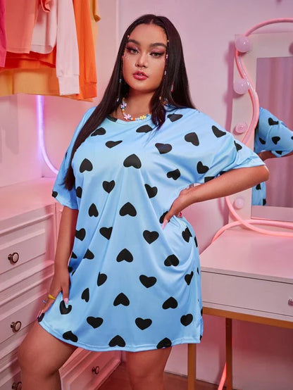 Sky Blue Heart Print Nighty