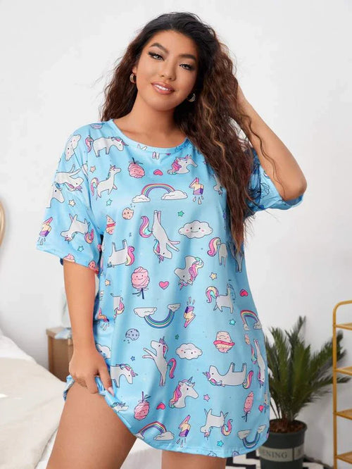 Sky Blue Unicorn Print Nightie