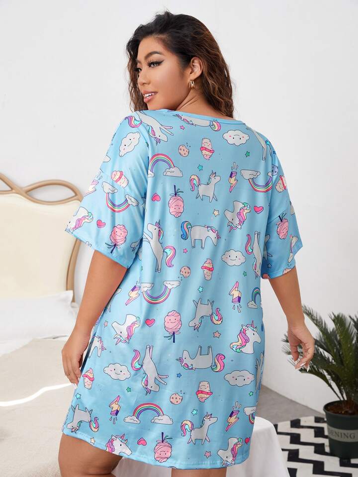 Sky Blue Unicorn Print Nightie