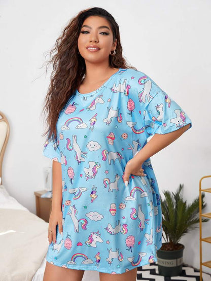 Sky Blue Unicorn Print Nightie