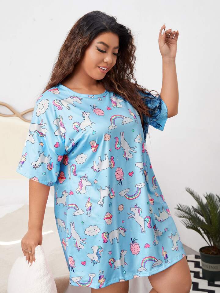 Sky Blue Unicorn Print Nightie