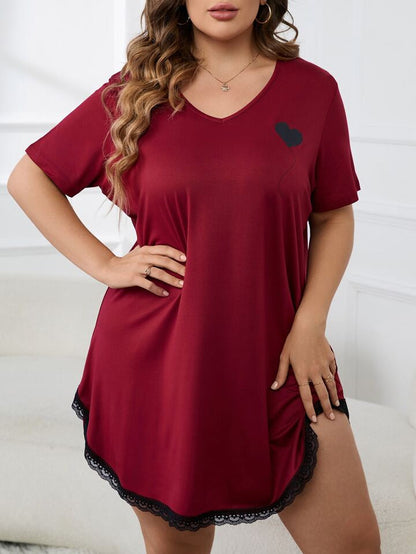 Maroon Black Heart Solid Cozy Nighty for Women