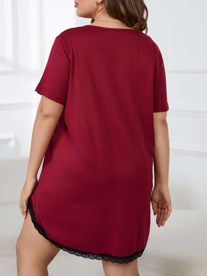 Maroon Black Heart Solid Cozy Nighty for Women