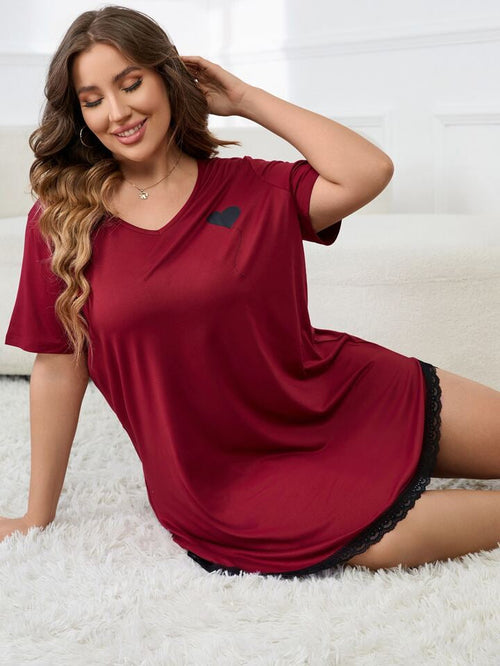 Maroon Black Heart Solid Cozy Nighty for Women