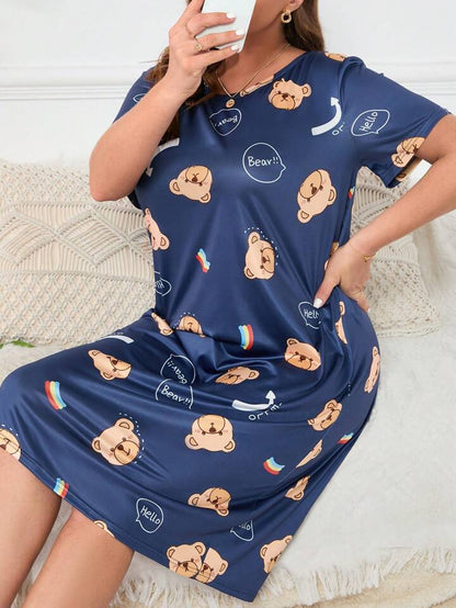 Royal Bear Blue Print Cozy Nightie