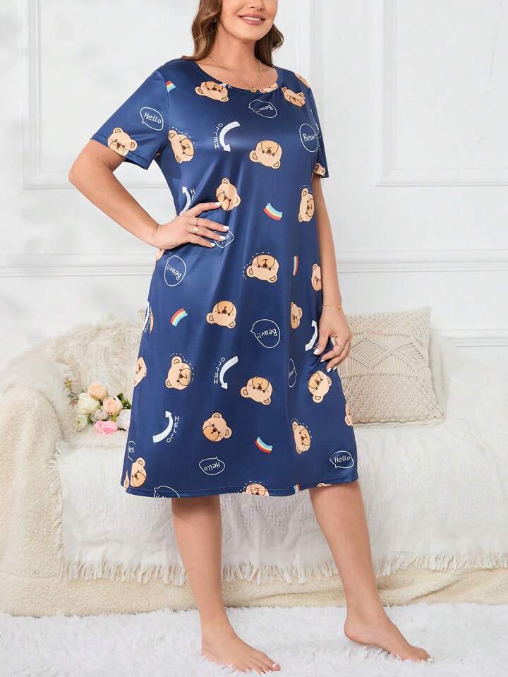 Royal Bear Blue Print Cozy Nightie