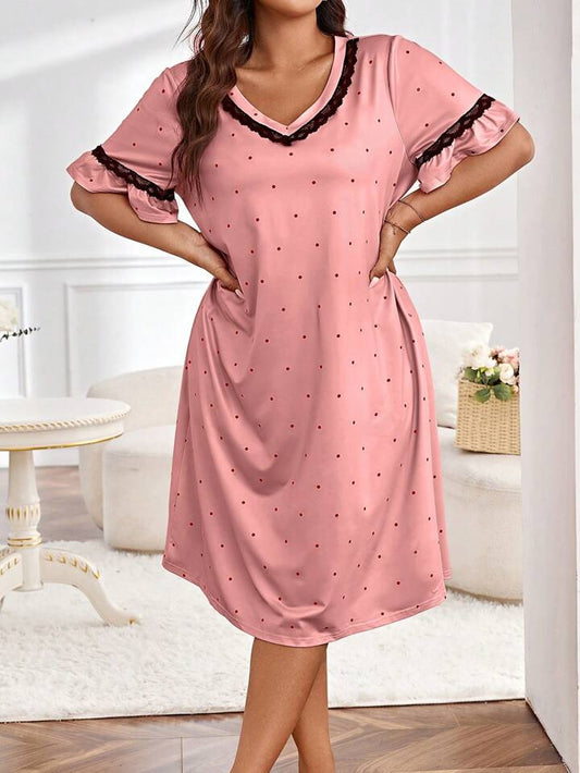 Pink Dot Bordered Nighty for Cute Girl