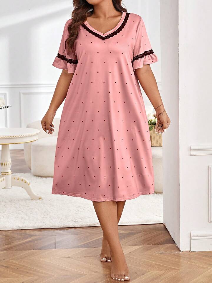 Pink Dot Bordered Nighty for Cute Girl