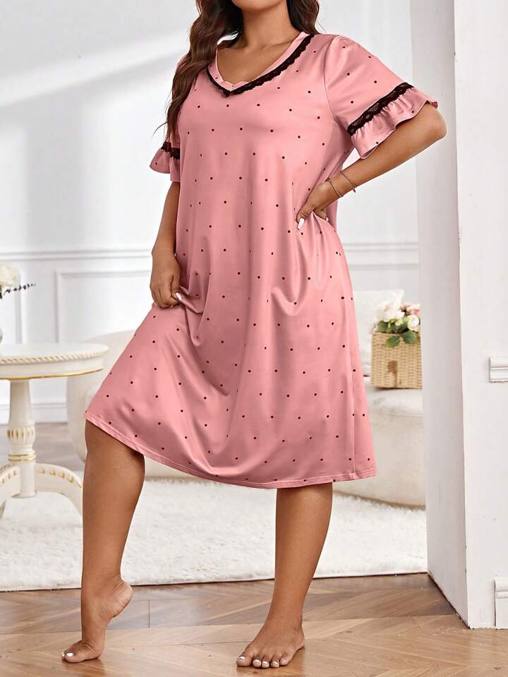 Pink Dot Bordered Nighty for Cute Girl