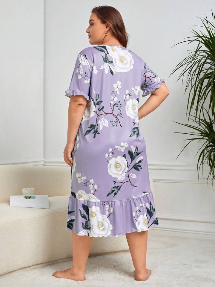 Purple Floral Print Nighty