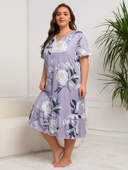 Purple Floral Print Nighty