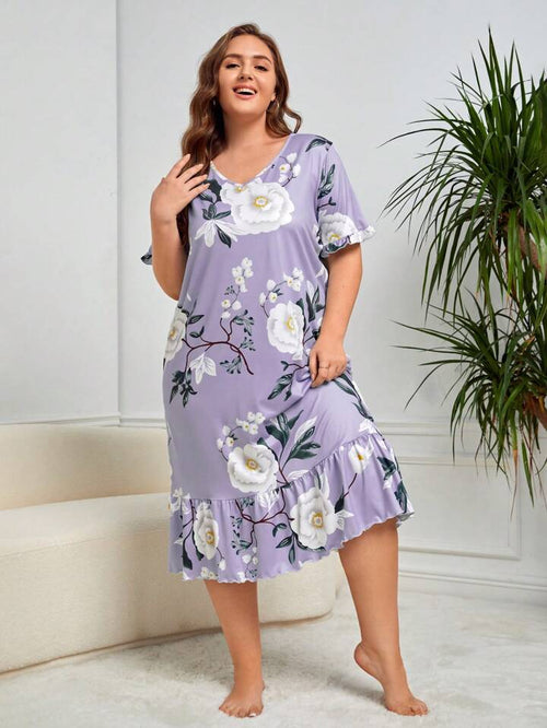 Purple Floral Print Nighty