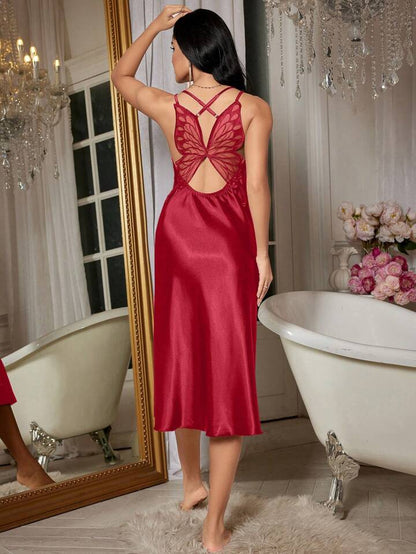 Lacy Souls Presents Cute Women Luxury Satin Backless Loungewear Dress