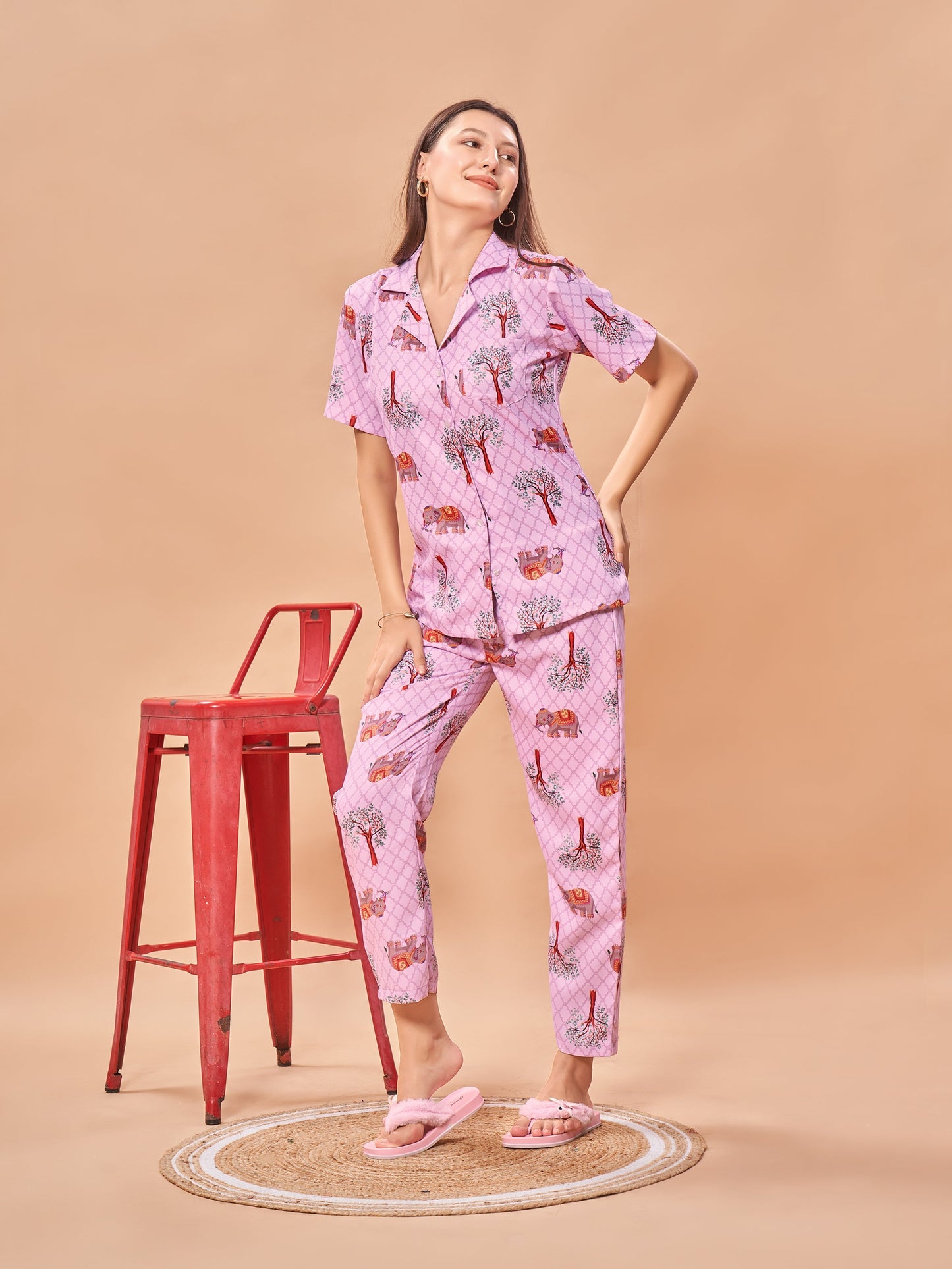 COMBO (3 Piece) Elephant traditional touch Printed Pyjama Set| Womens pjs (Short & Full Bottom)