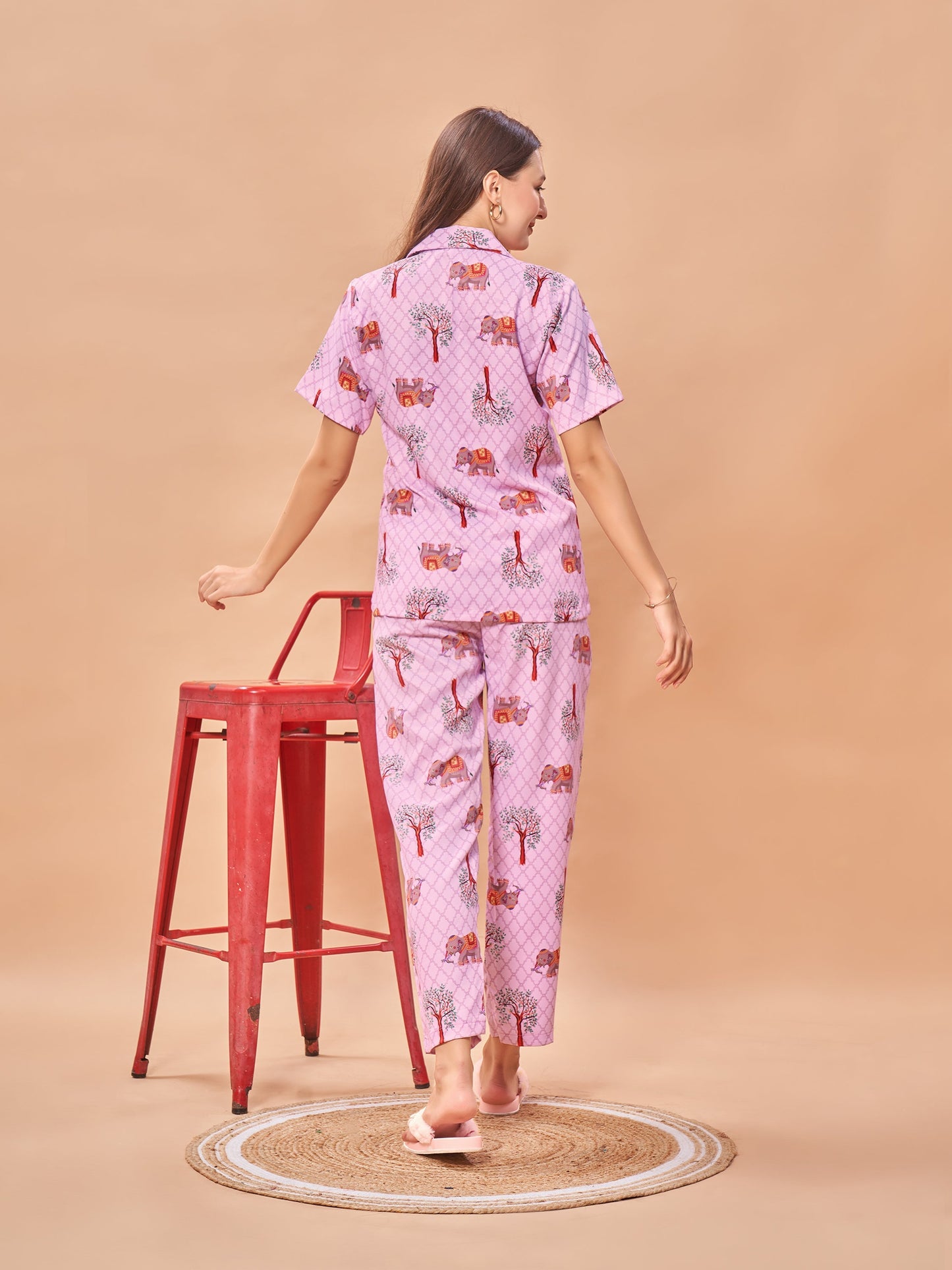 COMBO (3 Piece) Elephant traditional touch Printed Pyjama Set| Womens pjs (Short & Full Bottom)