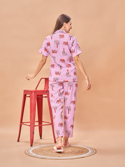 COMBO (3 Piece) Elephant traditional touch Printed Pyjama Set| Womens pjs (Short & Full Bottom)