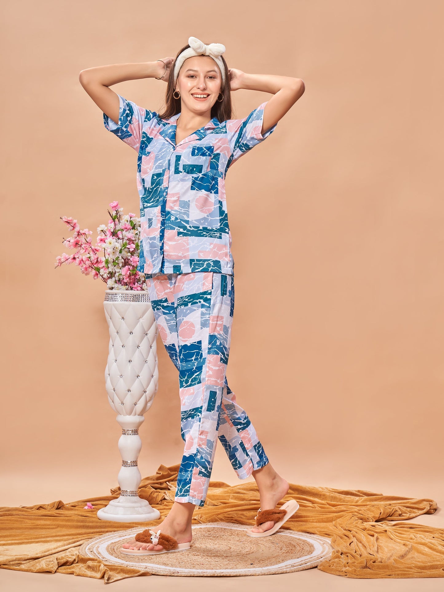 COMBO (3 Piece) Brezzy Waves Printed Pyjama Set| Womens pjs (Short & Full Bottom)