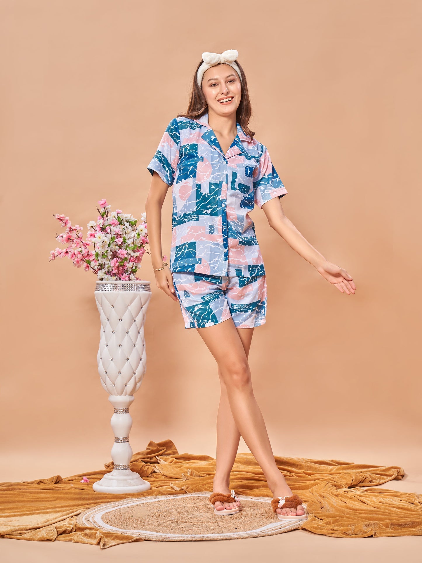 COMBO (3 Piece) Brezzy Waves Printed Pyjama Set| Womens pjs (Short & Full Bottom)