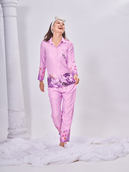 Elegant Natures Touch Premium Luxury Printed Pyjama Set| Womens pjs