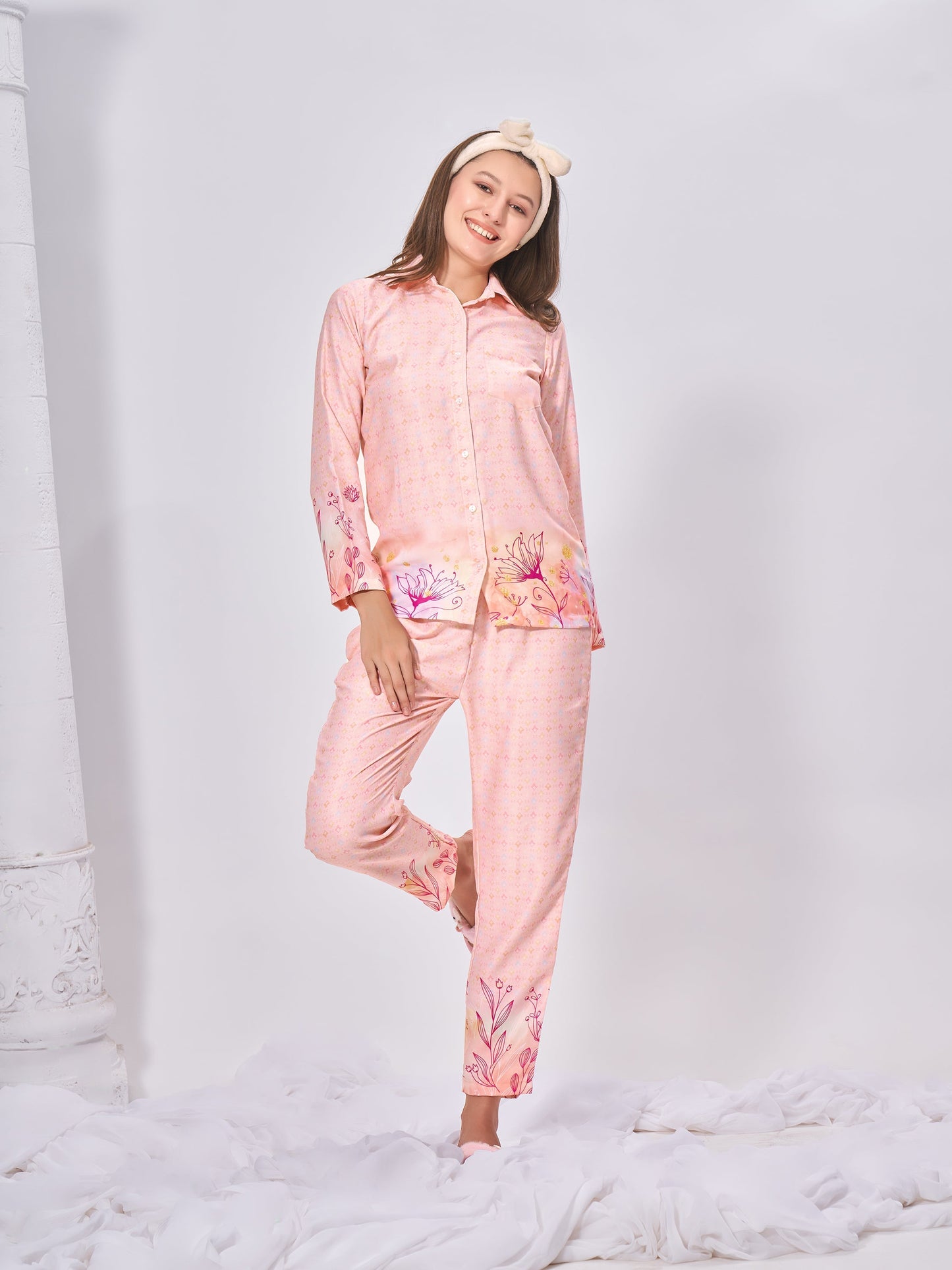 Rose Gold Touch Premium Luxury Printed Pyjama Set| Womens pjs