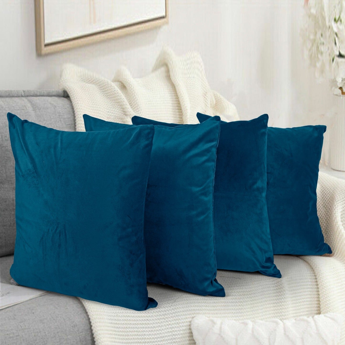 Ultra Premium Velvet Cushion Covers Set Of 4 Pieces, 18x18 inches (45x45 cm)