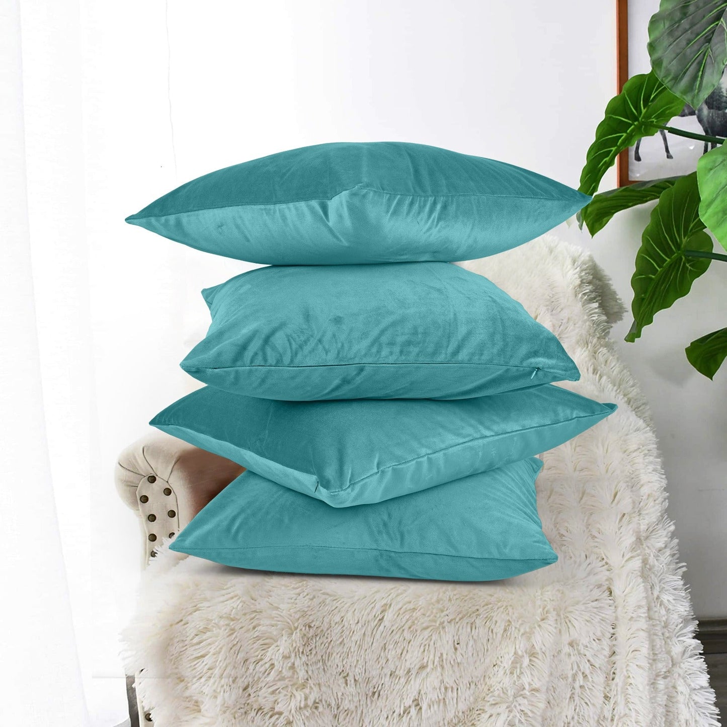 Ultra Premium Velvet Cushion Covers Set Of 4 Pieces, 18x18 inches (45x45 cm)