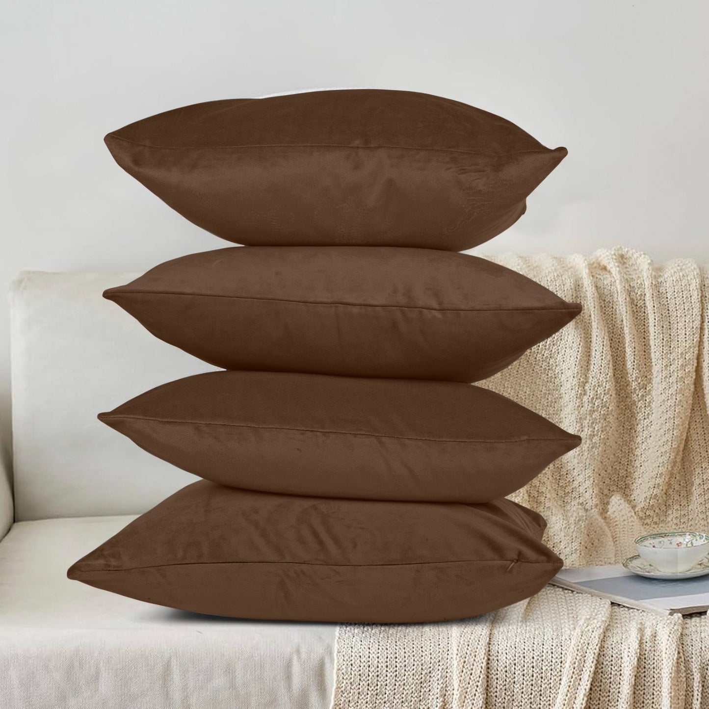 Ultra Premium Velvet Cushion Covers Set Of 4 Pieces, 18x18 inches (45x45 cm)