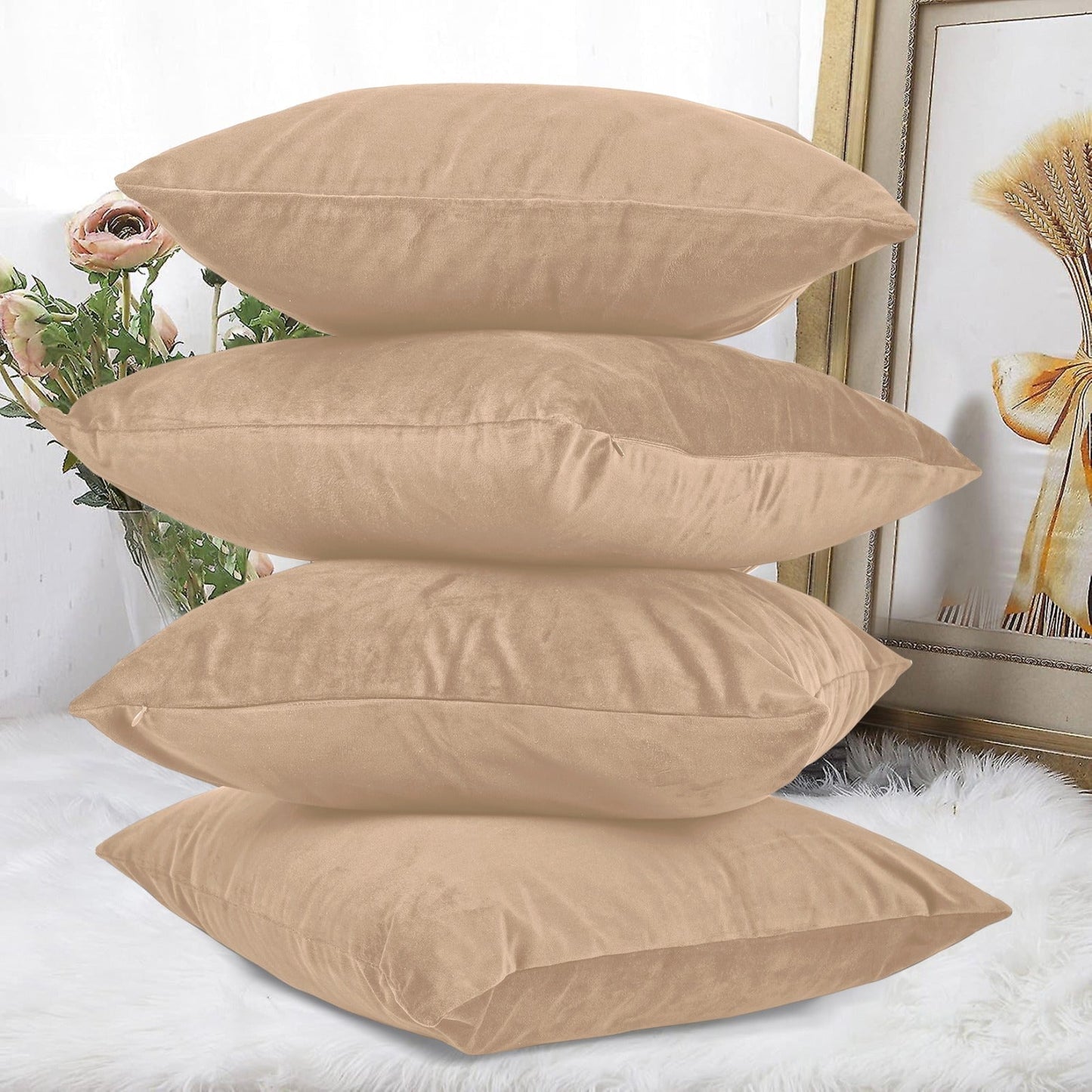 Ultra Premium Velvet Cushion Covers Set Of 4 Pieces, 18x18 inches (45x45 cm)